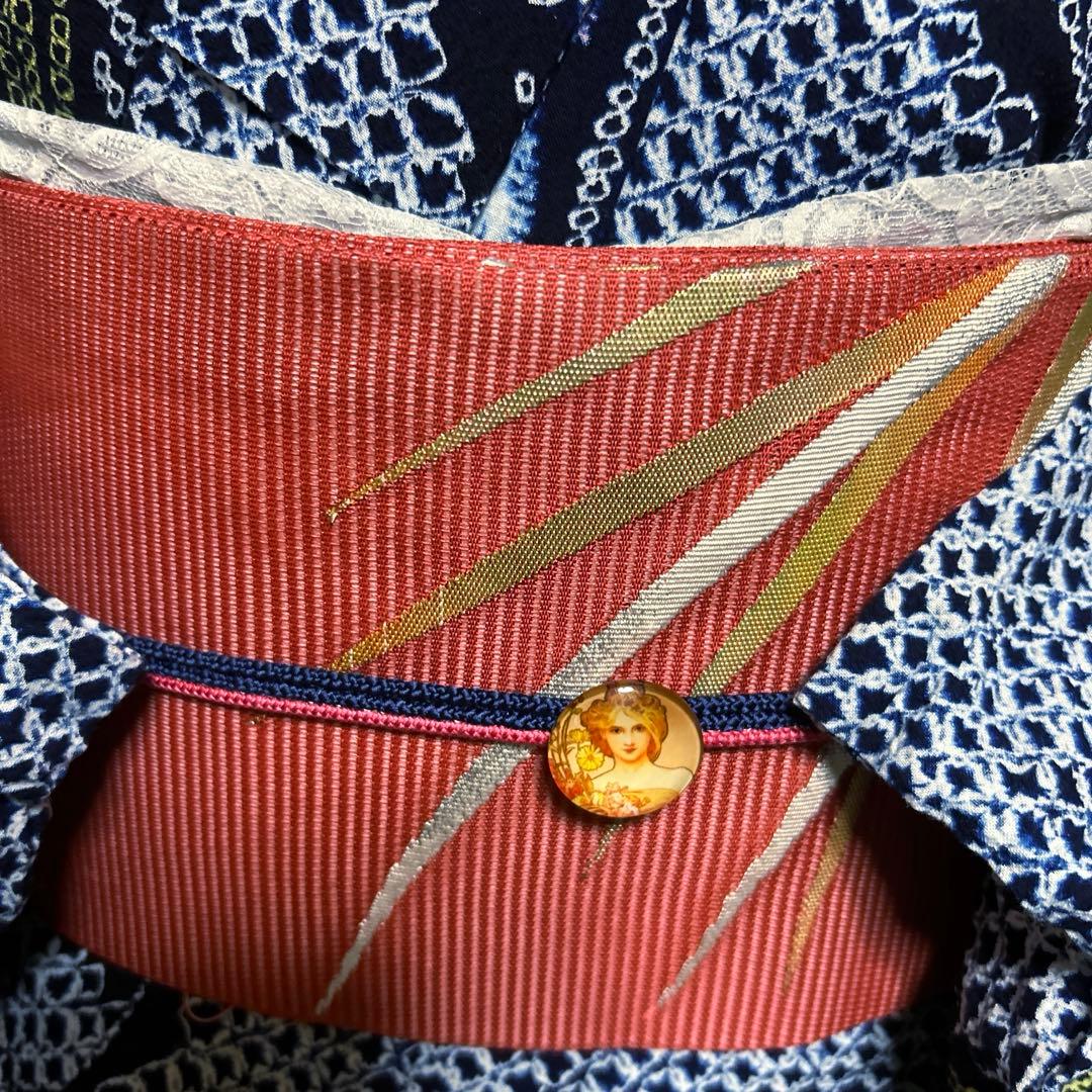 有松鳴海絞りフルセット5点　高級綿浴衣+夏帯+夏帯締め+夏帯揚げ+帯留め