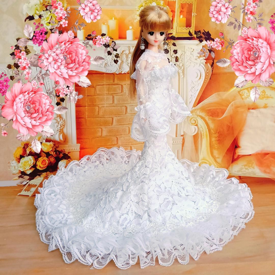 ジェニーサイズ　マーメイド　ウェディングドレス　手作り　ドール服　ドールドレス