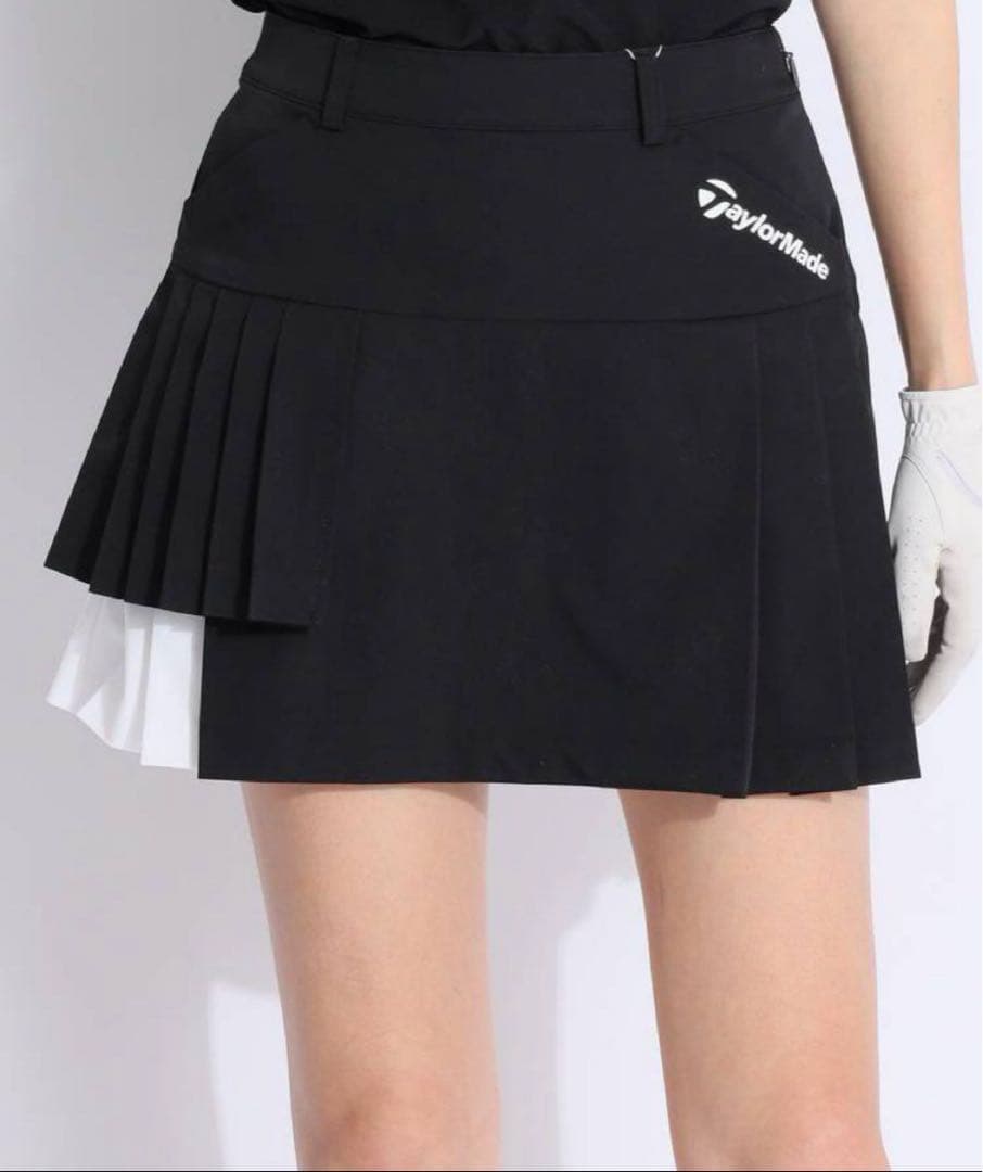 新品タグ付き テーラーメイド ストレッチダブルプリーツスコート S ブラック