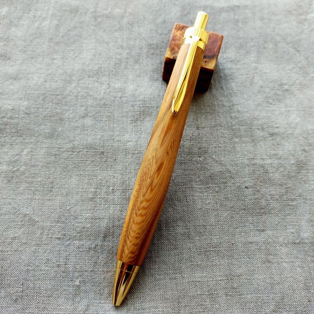 屋久杉　ハンドメイド　木軸ボールペン　G2　天然木　ゴールド
