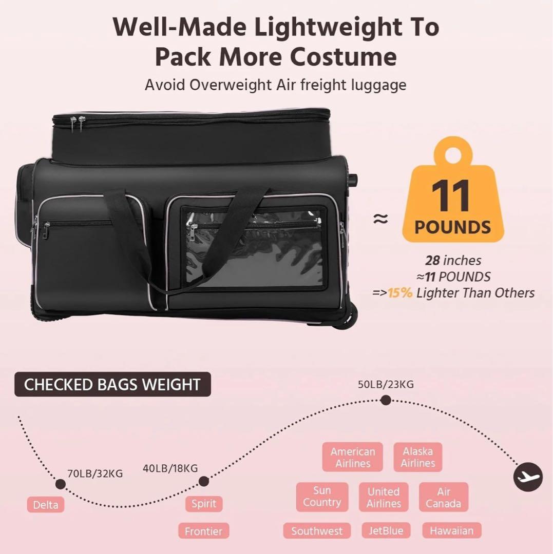 ダンスバッグ ガーメントラック 28インチ ブラック 衣類転がりダッフル