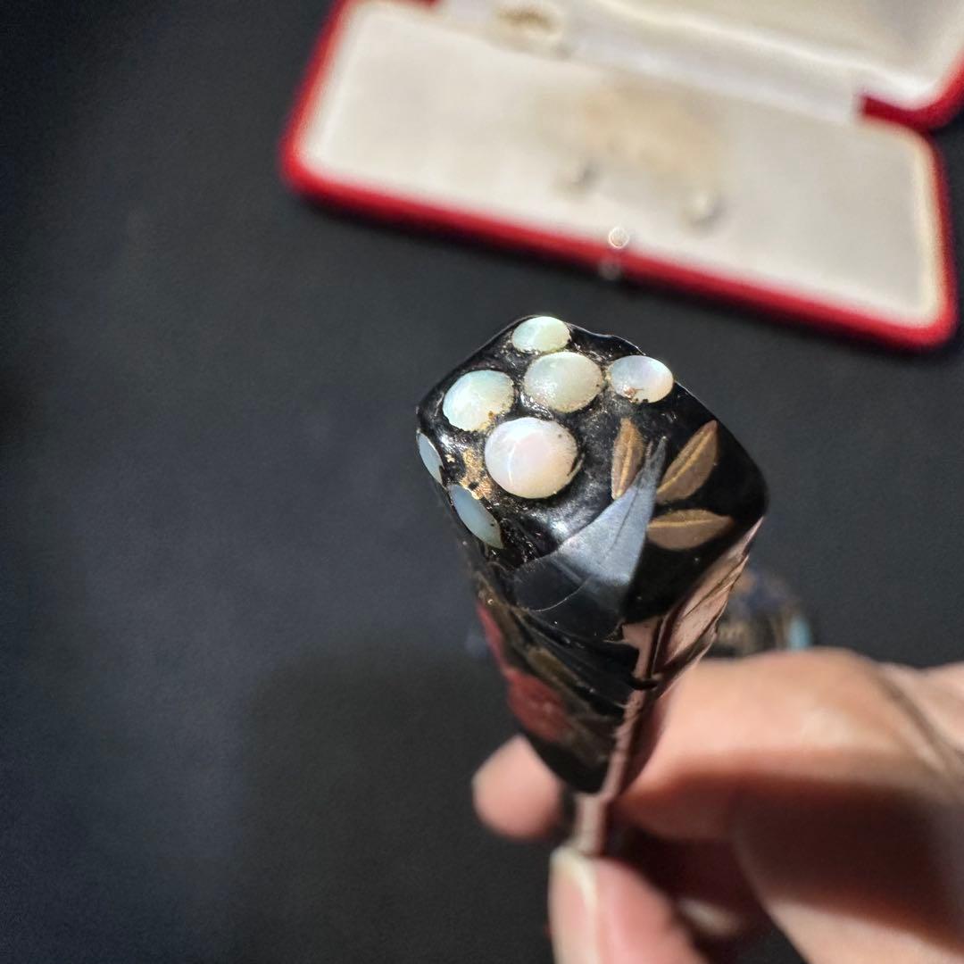 大正アンティーク　鼈甲　櫛笄　黒漆螺鈿細工　金細工髪飾り