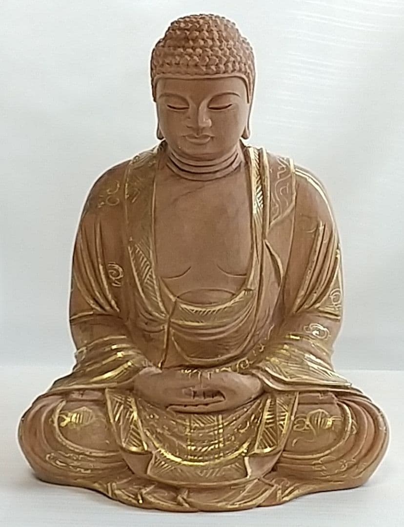 釈迦如来坐像 2.5寸 #327 像のみ 金彩有 お釈迦さま ◆白檀 木彫 仏像