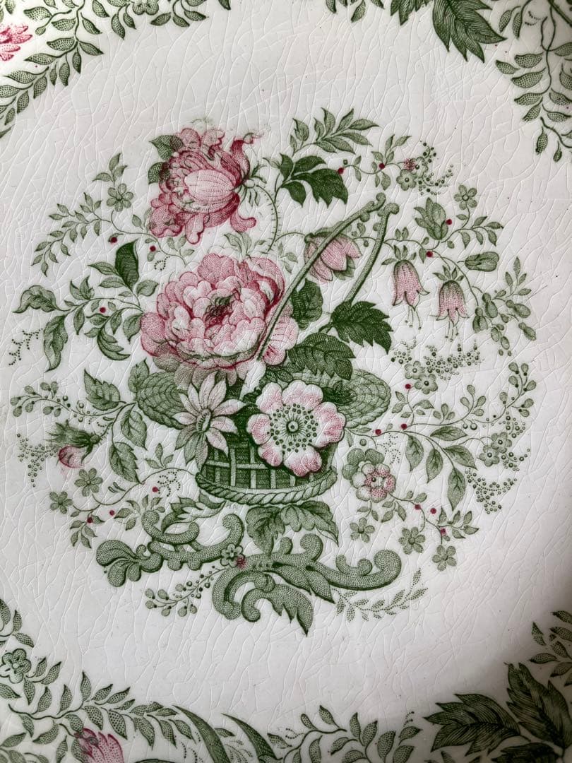 クレイユモントロー　薔薇の花籠のデザートプレート　19世紀　フランスアンティーク