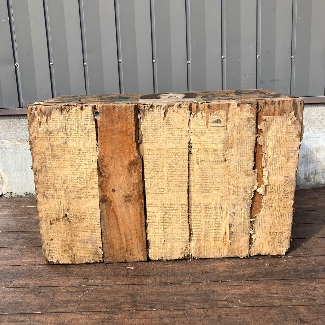 A-4 昭和レトロ 木箱 茶箱 当時物 新聞 切り抜き 時代物 アンティーク