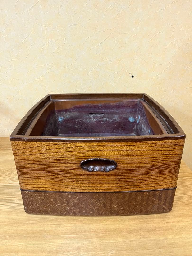 木製火鉢 銅内箱付き 和家具 古道具 インテリア アンティーク 木枠 銅製