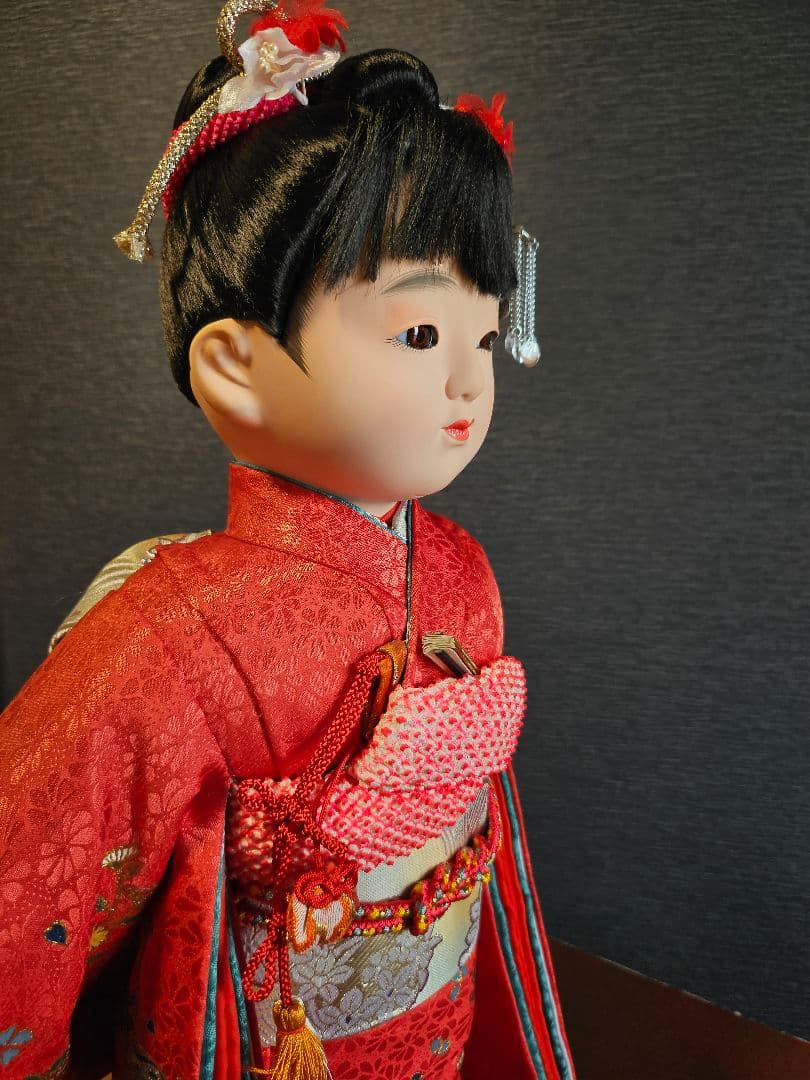 人形の秀月 市松人形 髪飾り付き