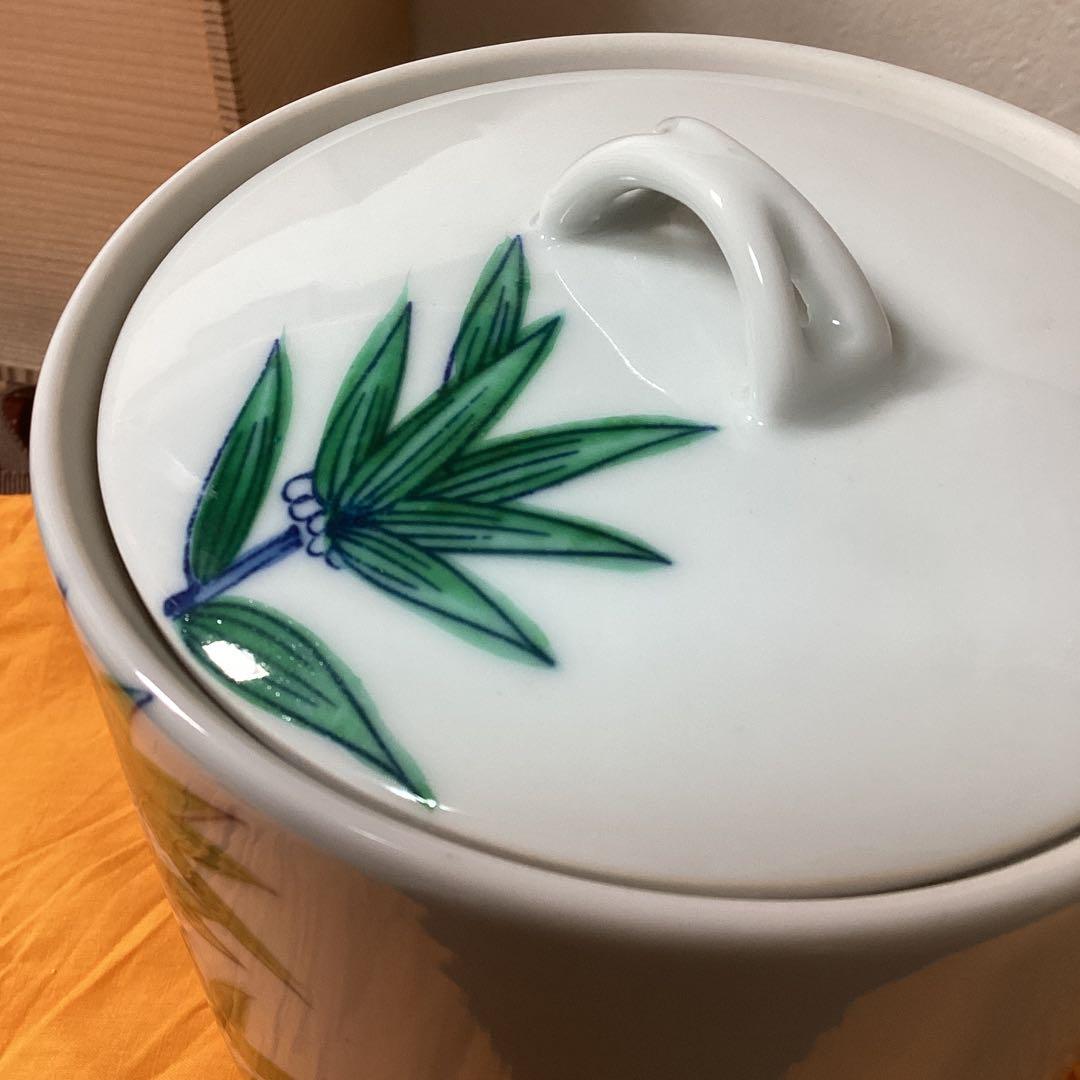 水指　正村千馨作　染付水指岩竹文　共箱　茶道具