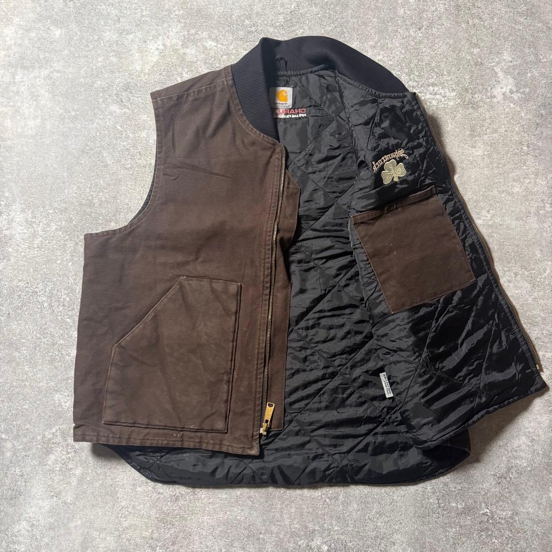 Carhartt カーハートダックベスト XL ブラウン 企業刺繍 フェード