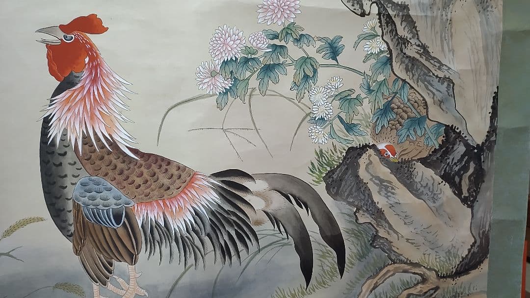 掛け軸大判 梅鳩図 銘あり 呂記 直筆