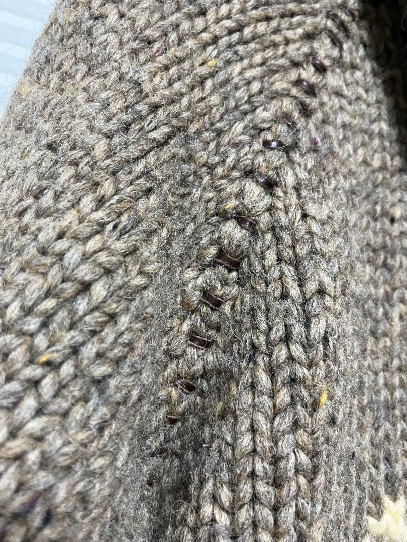 カナディアンセーター カウチン トナカイ柄 フーディ ニット 茶 ダブルジップ