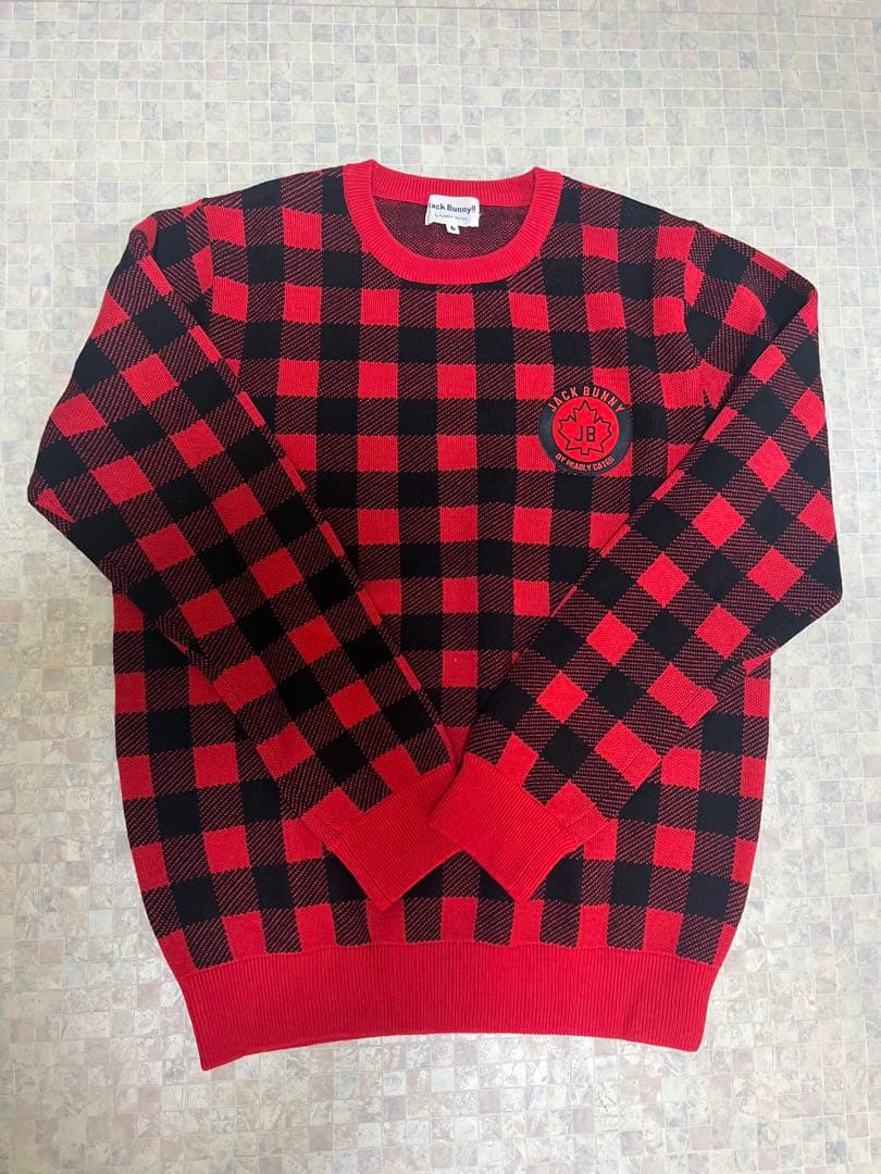 ジャックバニー パーリーゲイツ　ブロックチェック ワッペン ニット　新品