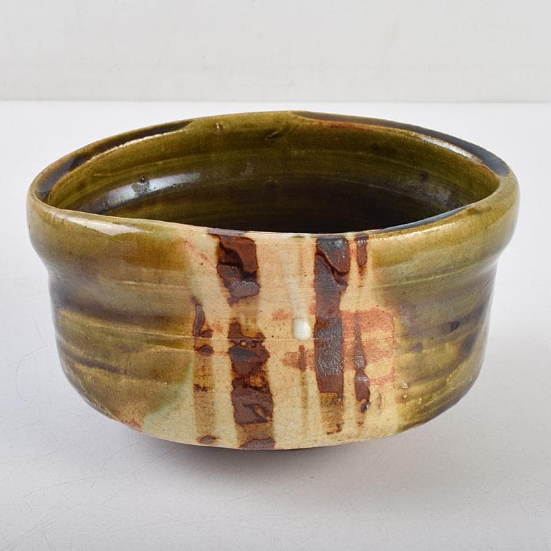 茶道具　人間国宝　鈴木蔵作　織部　沓形茶碗　茶碗　仕覆付　共箱　M　R9462