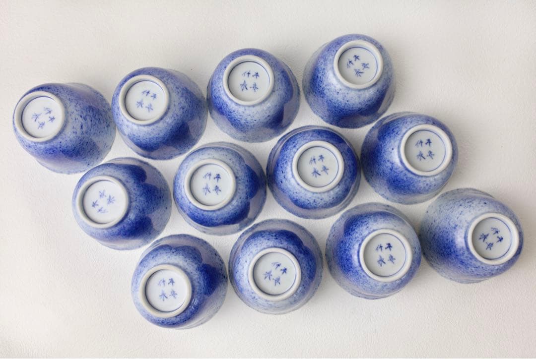 篩月庵 初代 竹泉　吹墨　花輪　お猪口　煎茶碗　ぐい呑み　湯呑 茶器 共箱布