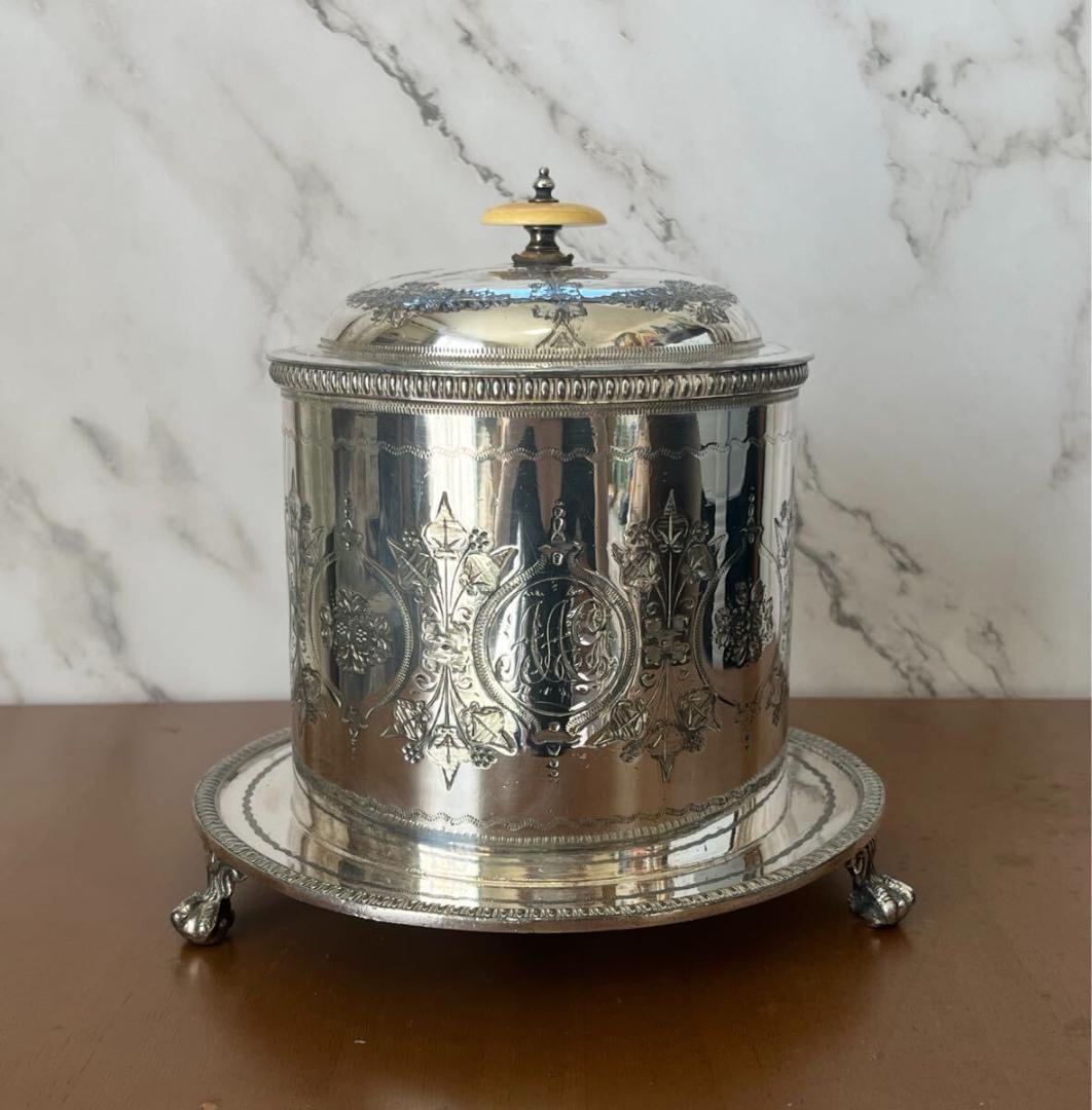 【極レア】英国 シルバー 純メッキ ビスケットバレル ビンテージ