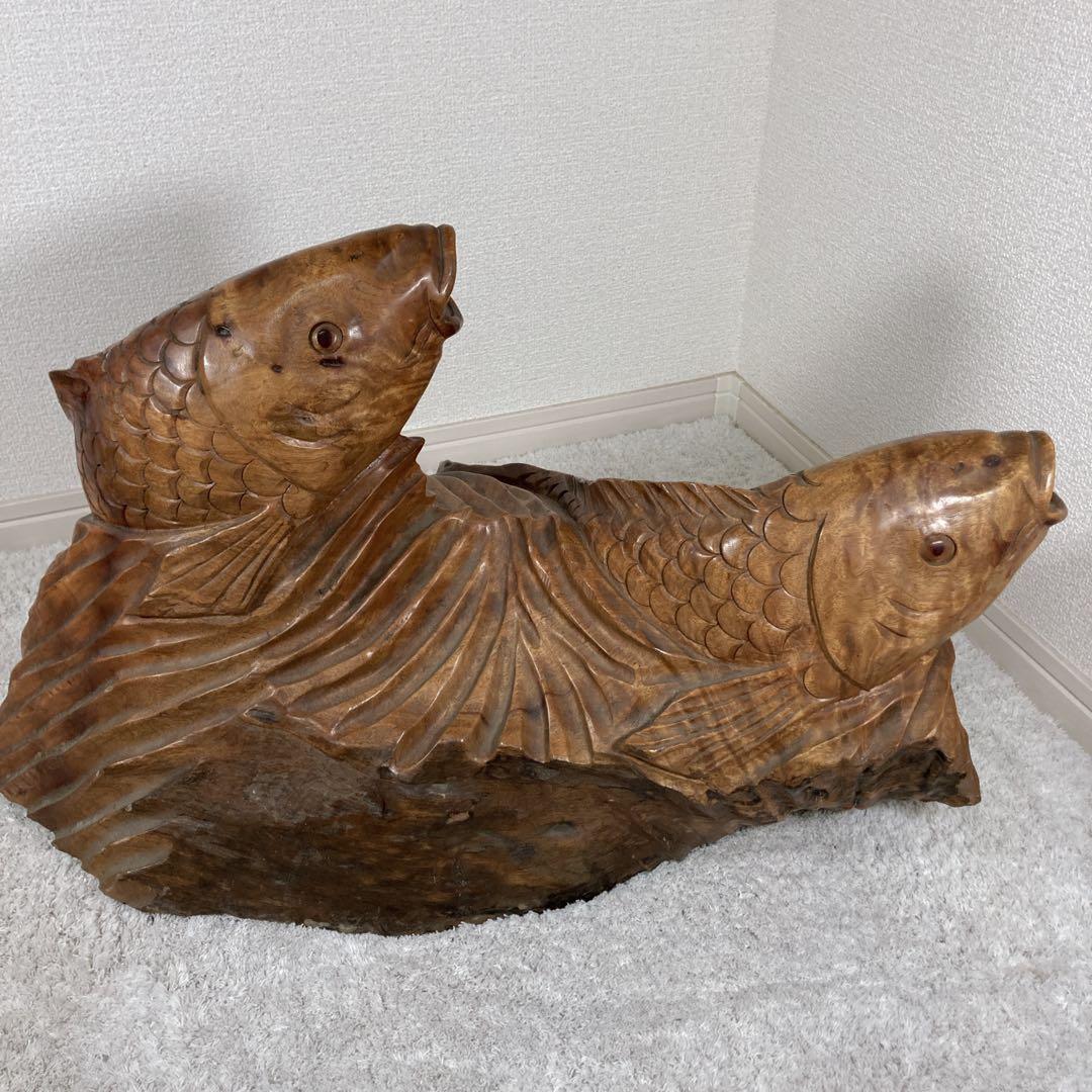 木彫り　鯉　carp fish レトロアンティーク　置物