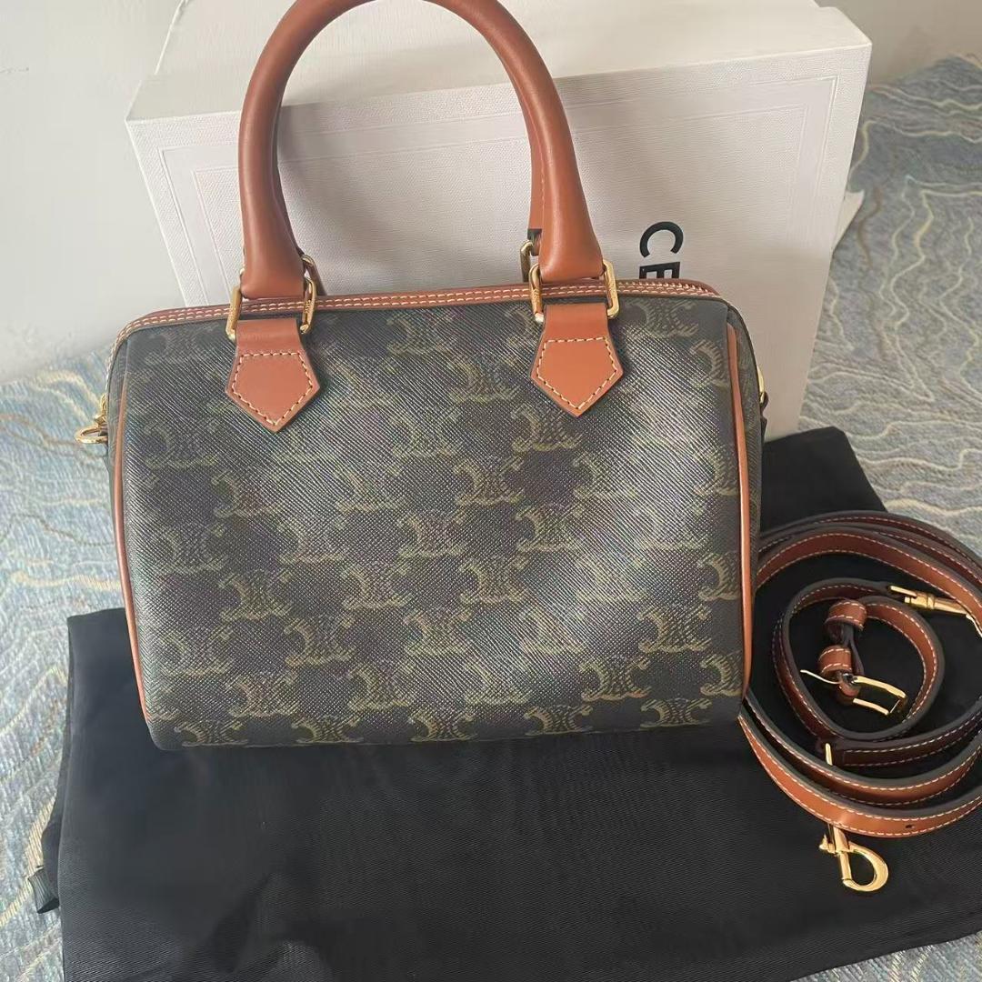 美品 スモールボストン トリオンフキャンバス＆カーフスキン