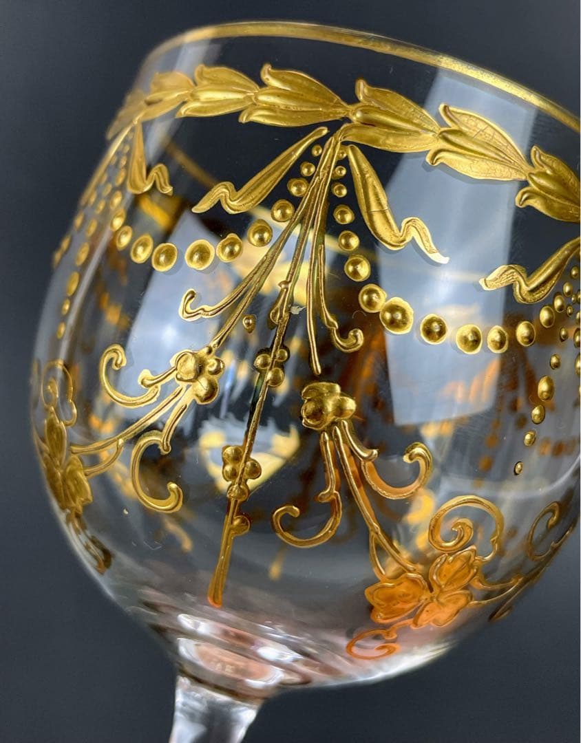 ボヘミアンガラス 盛上金彩 エナメル彩 ワイングラス ボヘミア グラス 金盛り