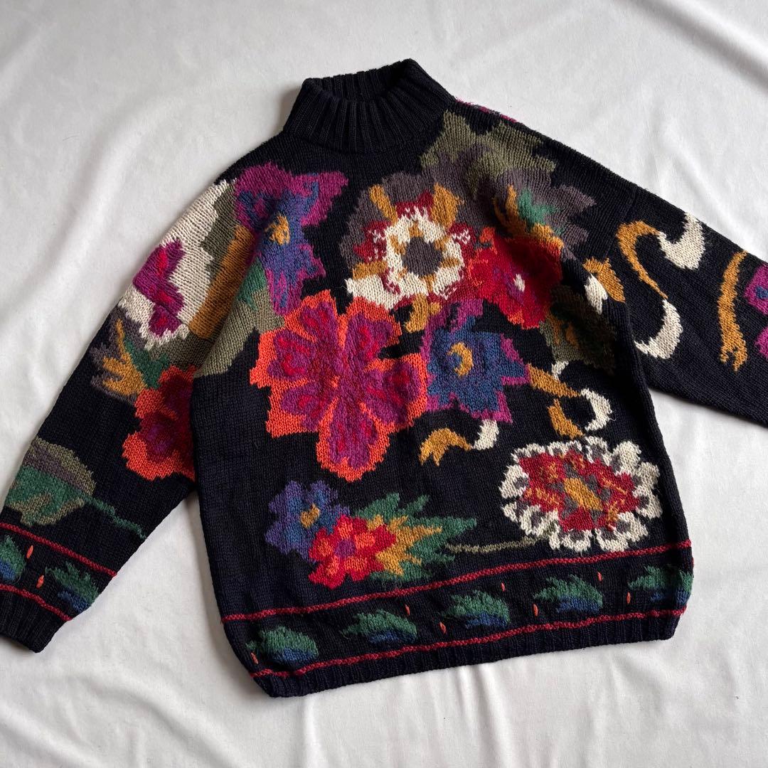 トップス 80s-90s VINTAGE flower pattern wool knit