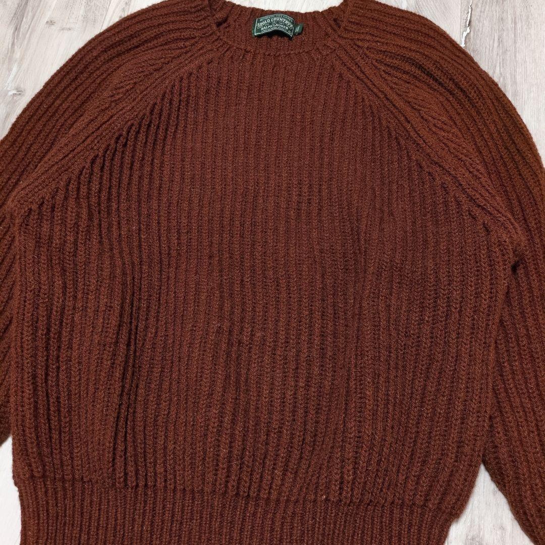 希少 80s ポロカントリー ラルフローレン リブニット セーター 茶 Lサイズ