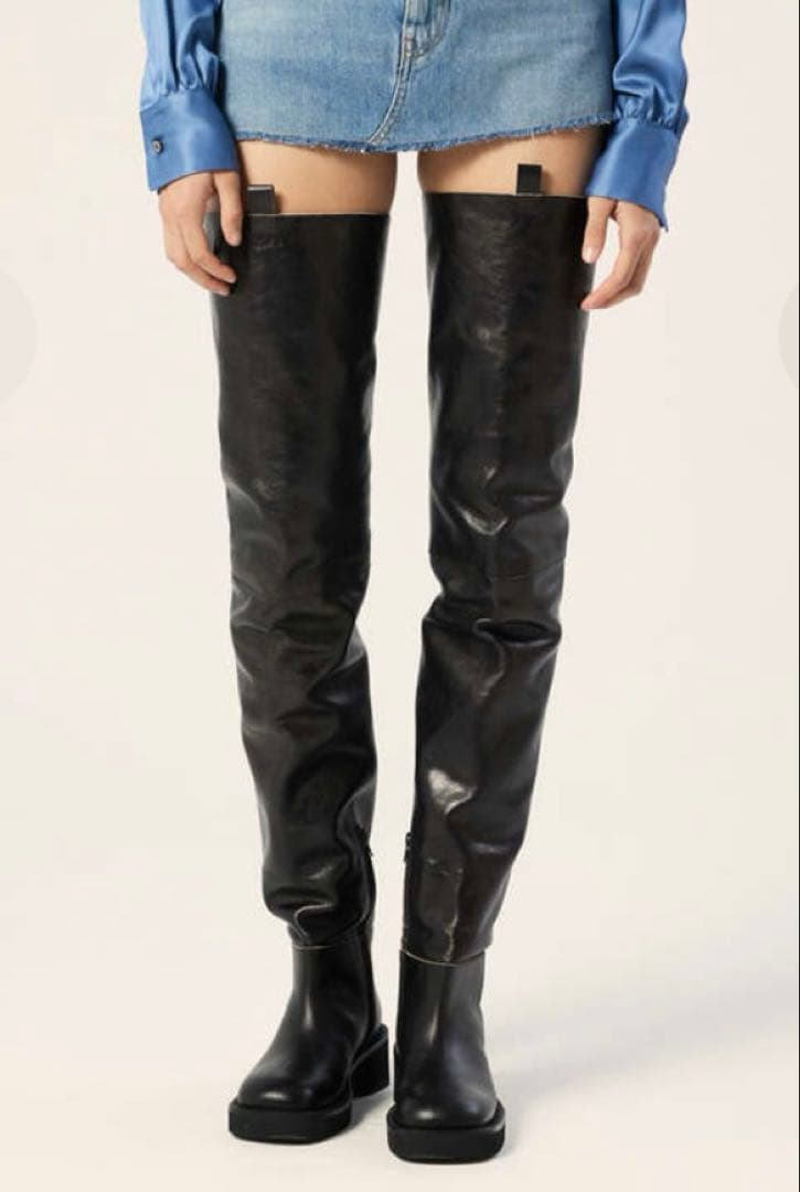 【定価18万】希少 美品 マルジェラ MM6 サイハイ ロングブーツ レザー 黒