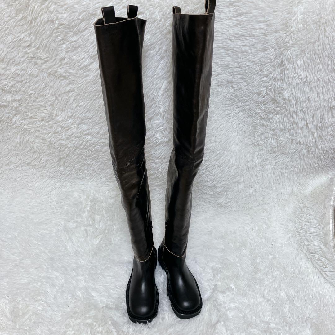 【定価18万】希少 美品 マルジェラ MM6 サイハイ ロングブーツ レザー 黒