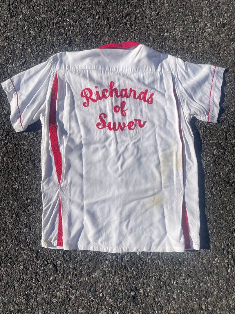 50s ヴィンテージ Hilton レーヨン ボウリングシャツ ホワイト/レッド