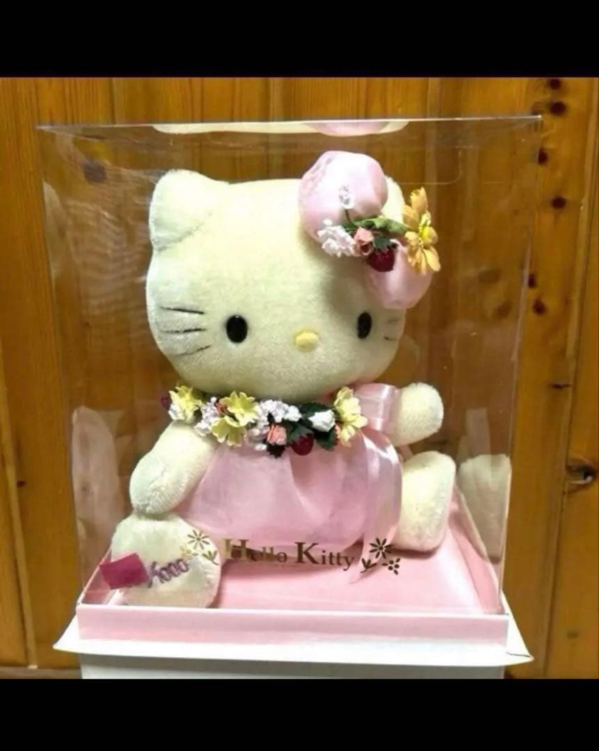 ハローキティ ぬいぐるみ 花飾り付き　保証書付