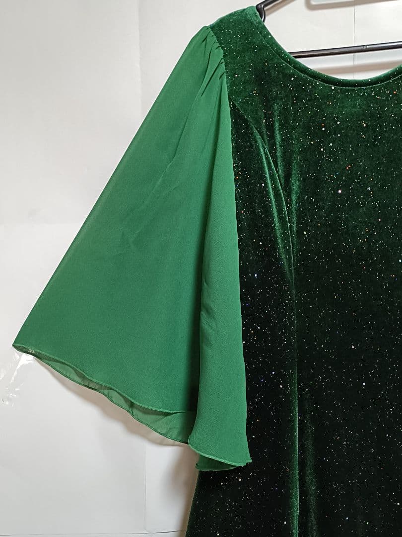 ☆新品未使用☆MMJ　フラドレス　XS-Sサイズ　ベロア　ラメ入　濃いグリーン