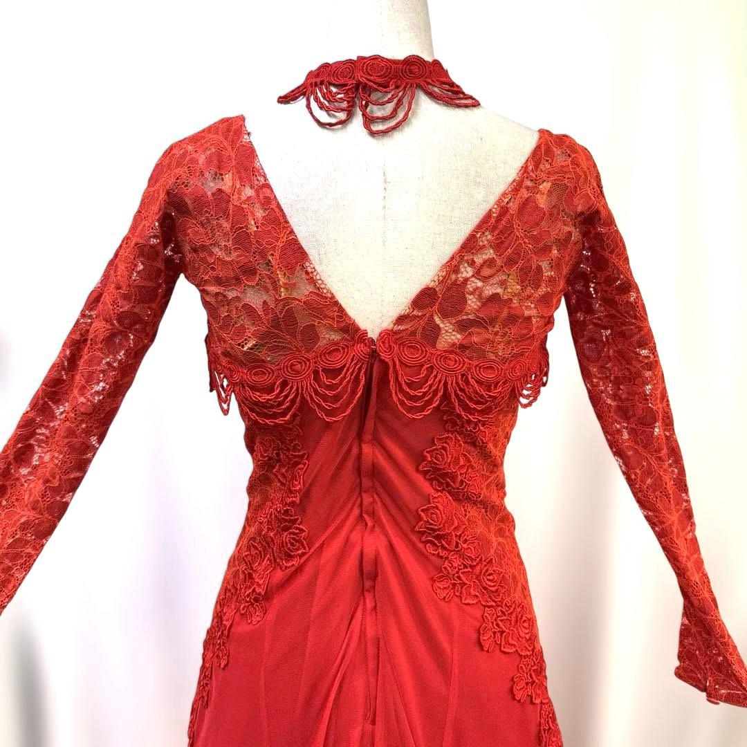 6252★セキネ★M 赤 サテン レース スタンダードドレス 社交ダンス