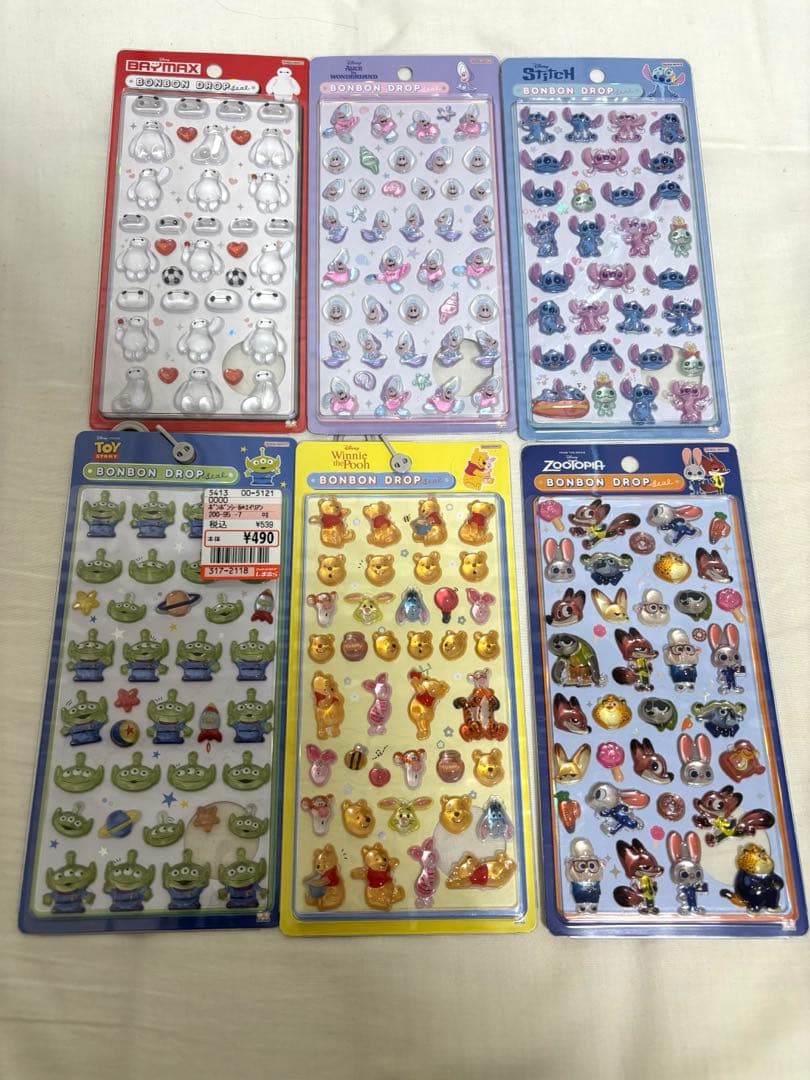 正規品 ディズニー ボンボンドロップシール大 通常サイズ 6点セット