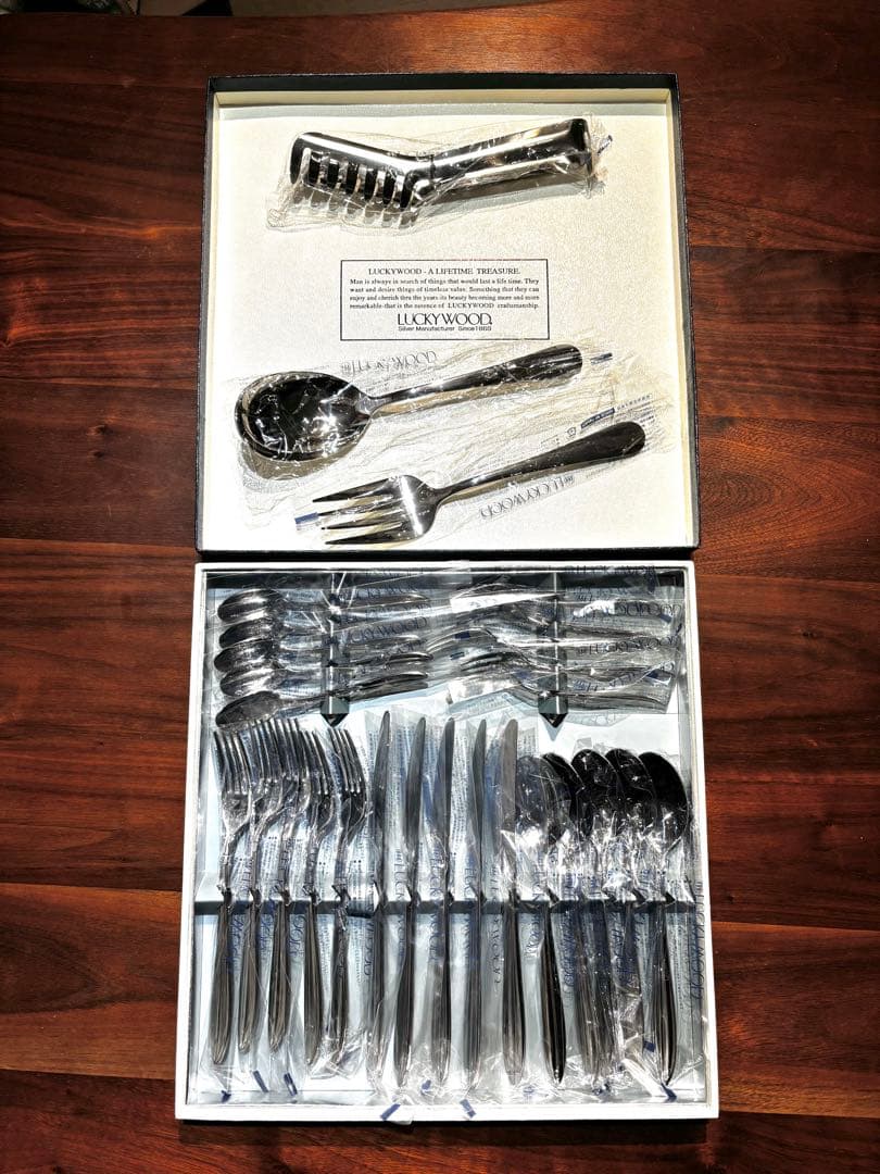 LUCKYWOOD ステンレスカトラリーセット5客+サービングセット