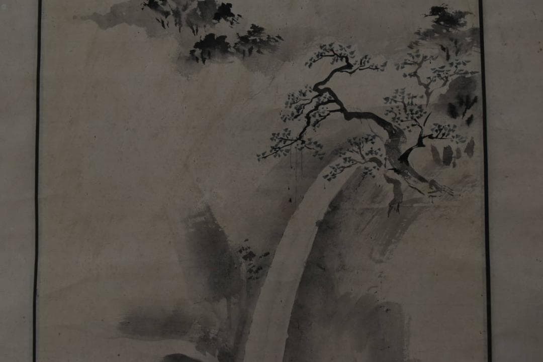 【模写】橋本雅邦/号、勝園/日光山裏見滝図/掛軸/名家伝来/AA-174