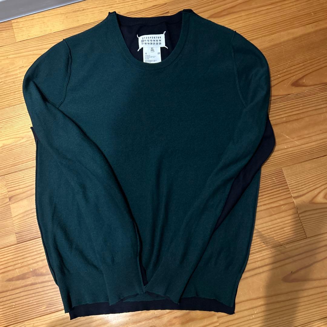 美品メゾンマルジェラ20AWバイカラーニット　グリーン✖️ブラック