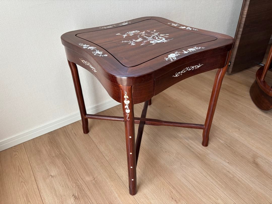 【セット①：テーブル】唐木家具 螺鈿細工 花梨 座卓 ※椅子別売