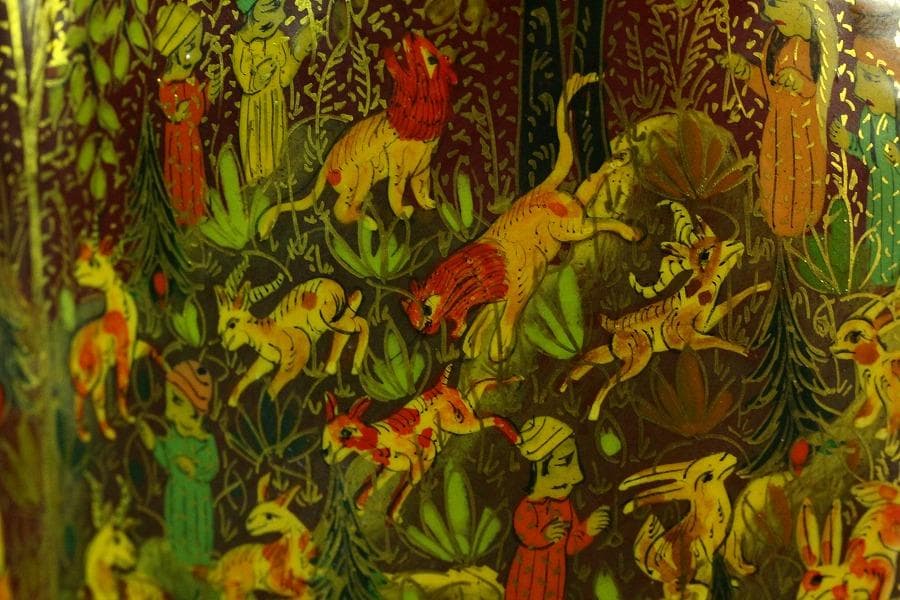 橿原國 細密狩猟更紗紋 変円形 鉢 手描き彩色 作家物 共箱(K-A755)