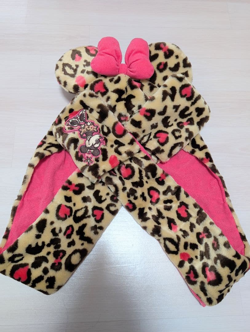 ディズニー ミニー ヒョウ柄 ファンキャップ マフラーキャップ マフラー 美品