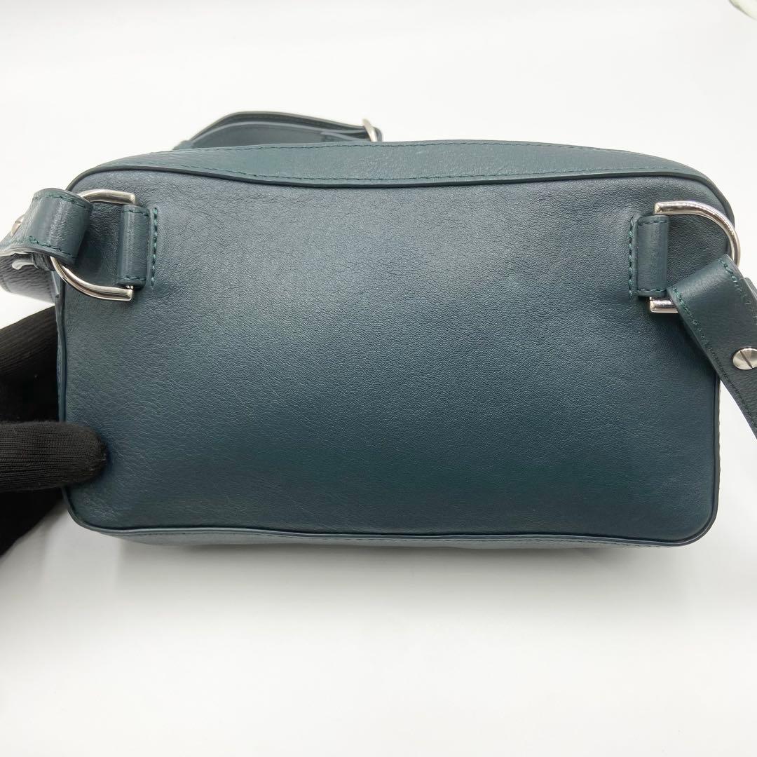 極美品　マザーハウス　リニア　ショルダーバッグ　レザー　グリーニッシュブルー