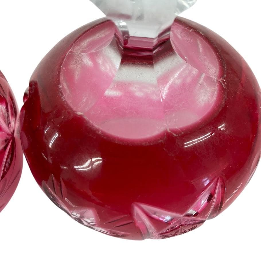 クリスタルガラス デキャンタ グラスセット 切子 クランベリー色