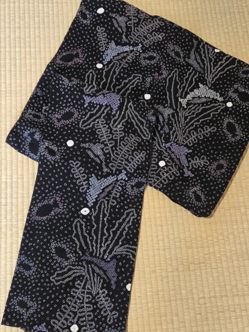 黒地 絞り 浴衣 （M-177）