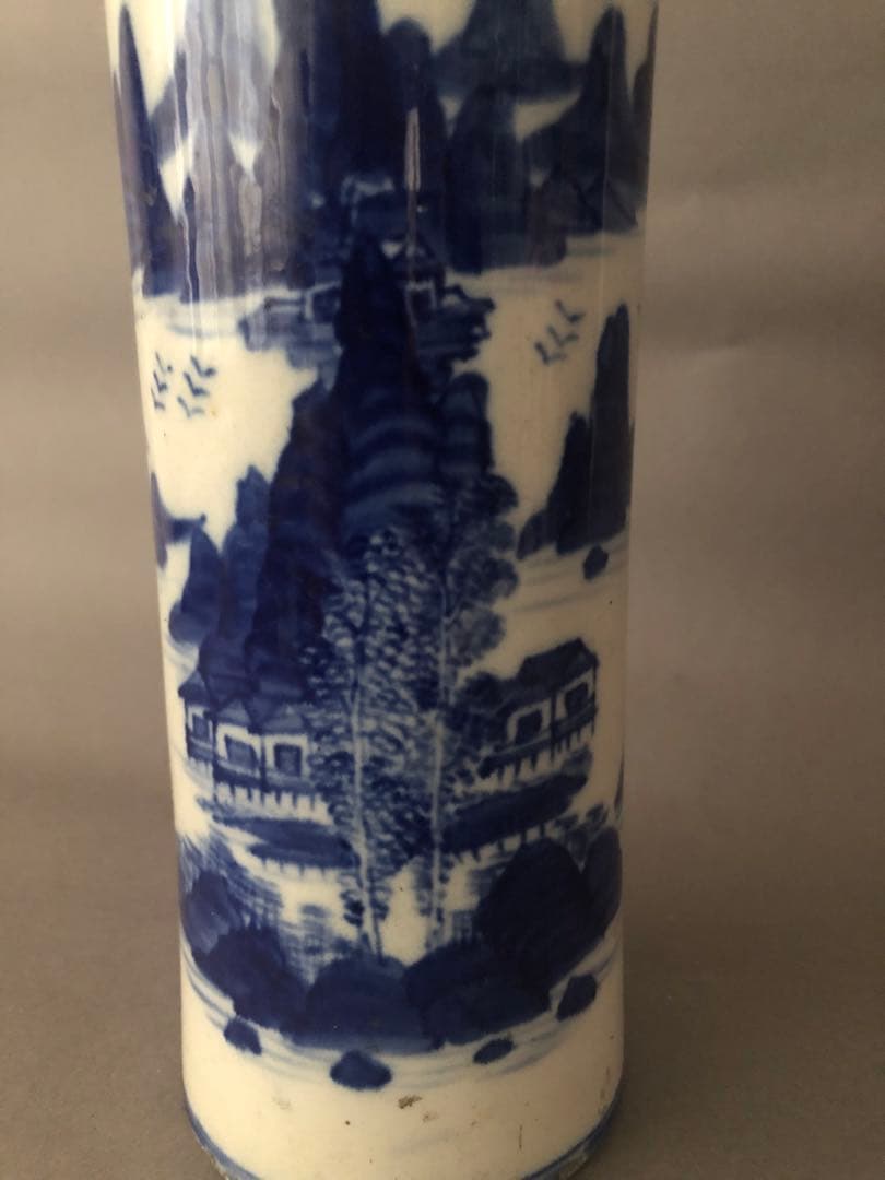 中国骨董古美術　染付青花雲堂手　花瓶　アンティーク