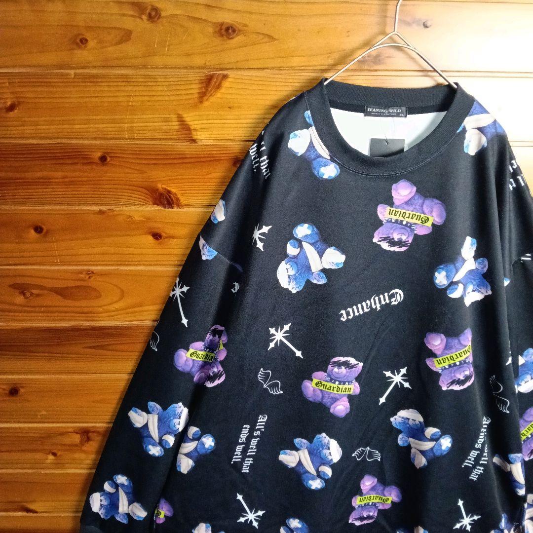 トレーナー　スウェット　テディベア　総柄　オーバーサイズ　ストリート　Y2K