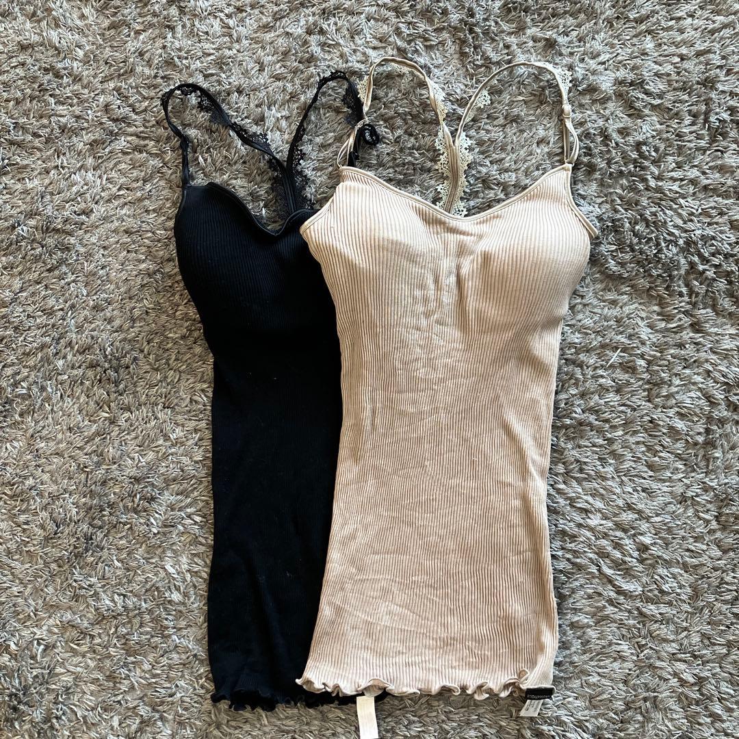 新品　 コットンアコーディオンカップ付きキャミソール 2色セット M