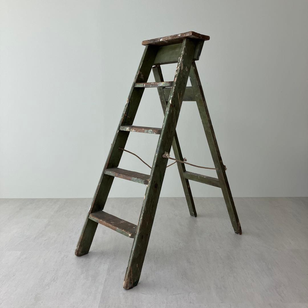 アンティーク グリーン木製脚立