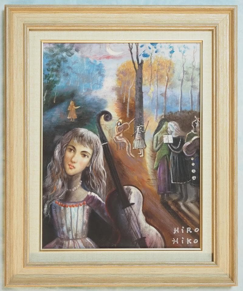 【値下げ】人物画　油絵　織田広比古　F6号　音楽会　額付き　手描き　肉筆