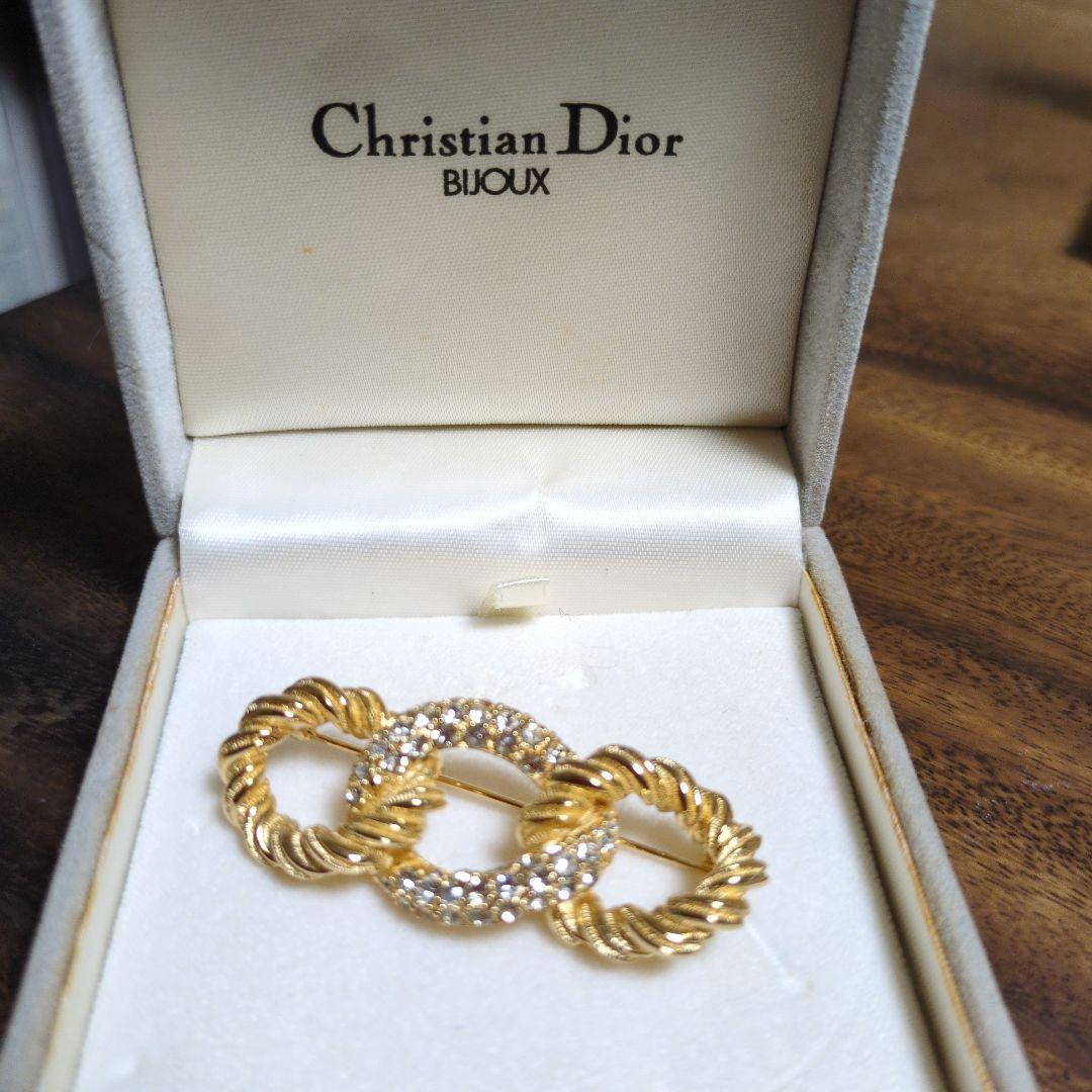 Christian Dior ツイスト　ラインストーン　ブローチ