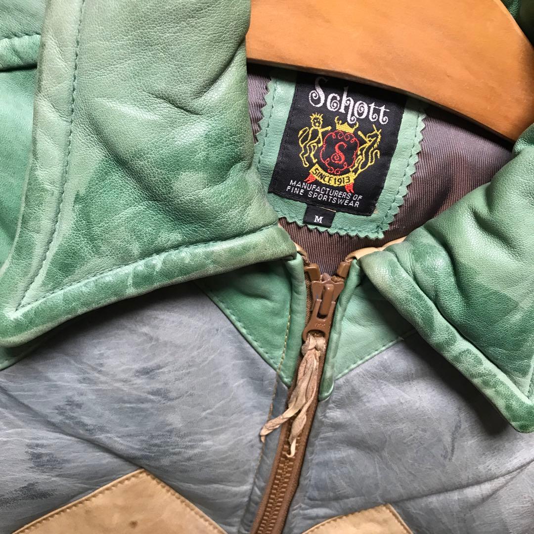 ショット　レザージャケットダウン　バイカラー　希少　サイズM 羽毛　フェザー