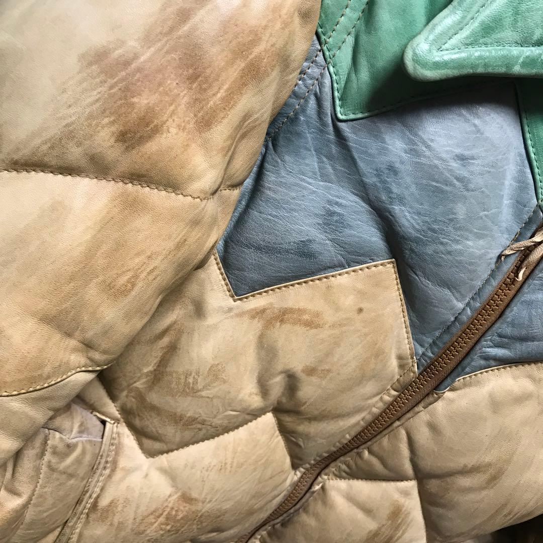 ショット　レザージャケットダウン　バイカラー　希少　サイズM 羽毛　フェザー