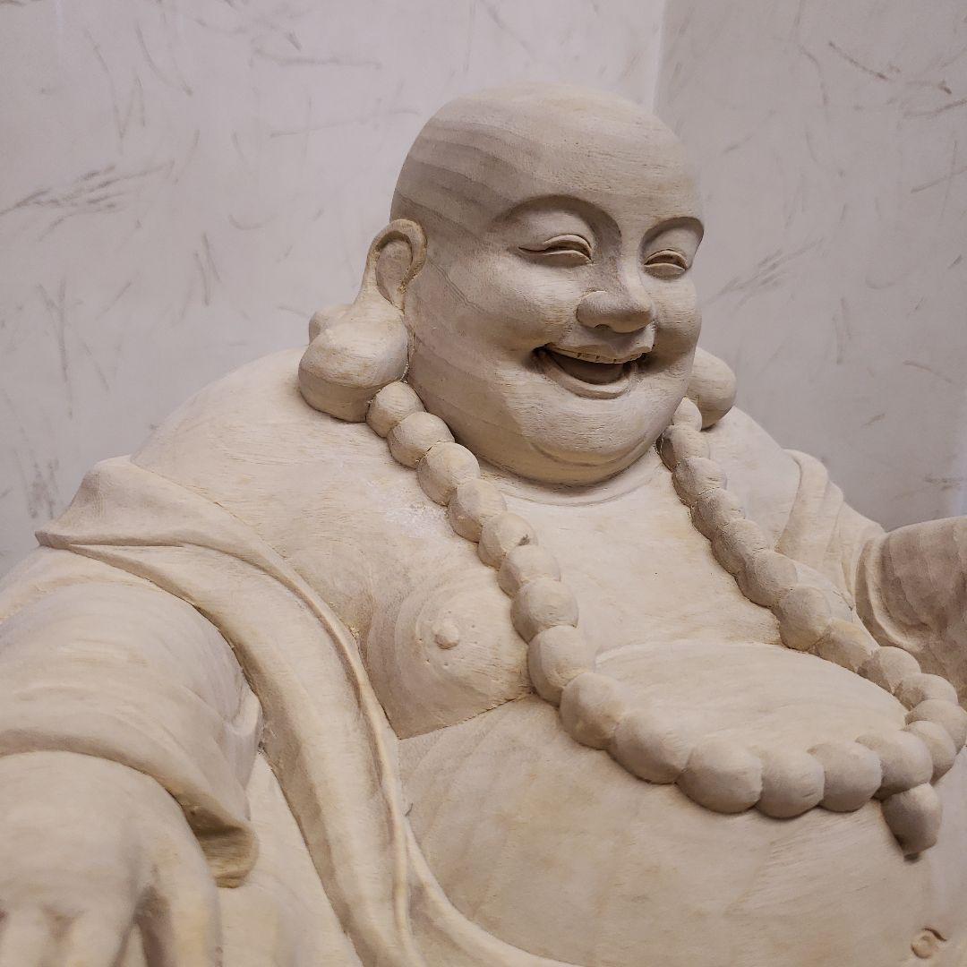 Ｂフライデー　縁起物 七福神楠材１木造り 特上彫り布袋座像★福徳円満 ほていさん
