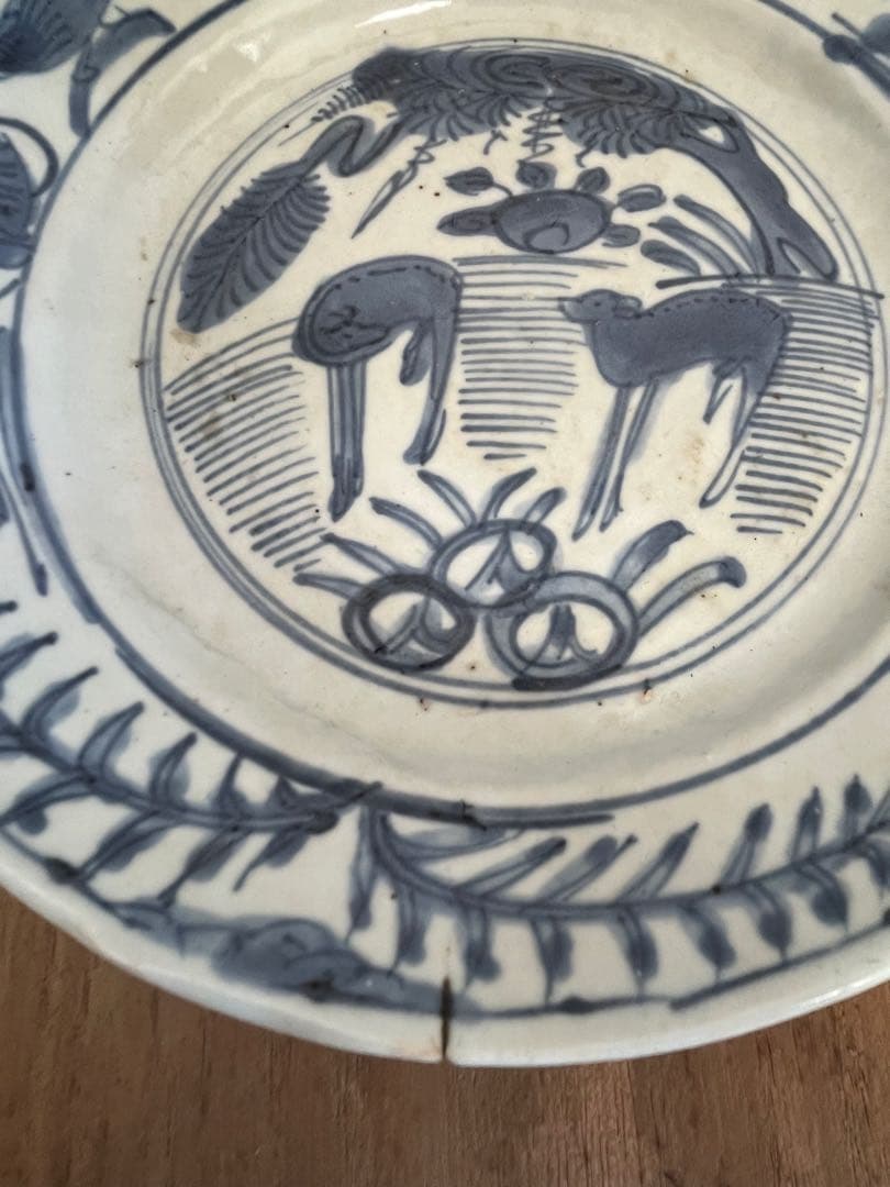 中国古美術明時代染付陶磁皿 古染付 茶道具 骨董 古美術サイズ約21cm.